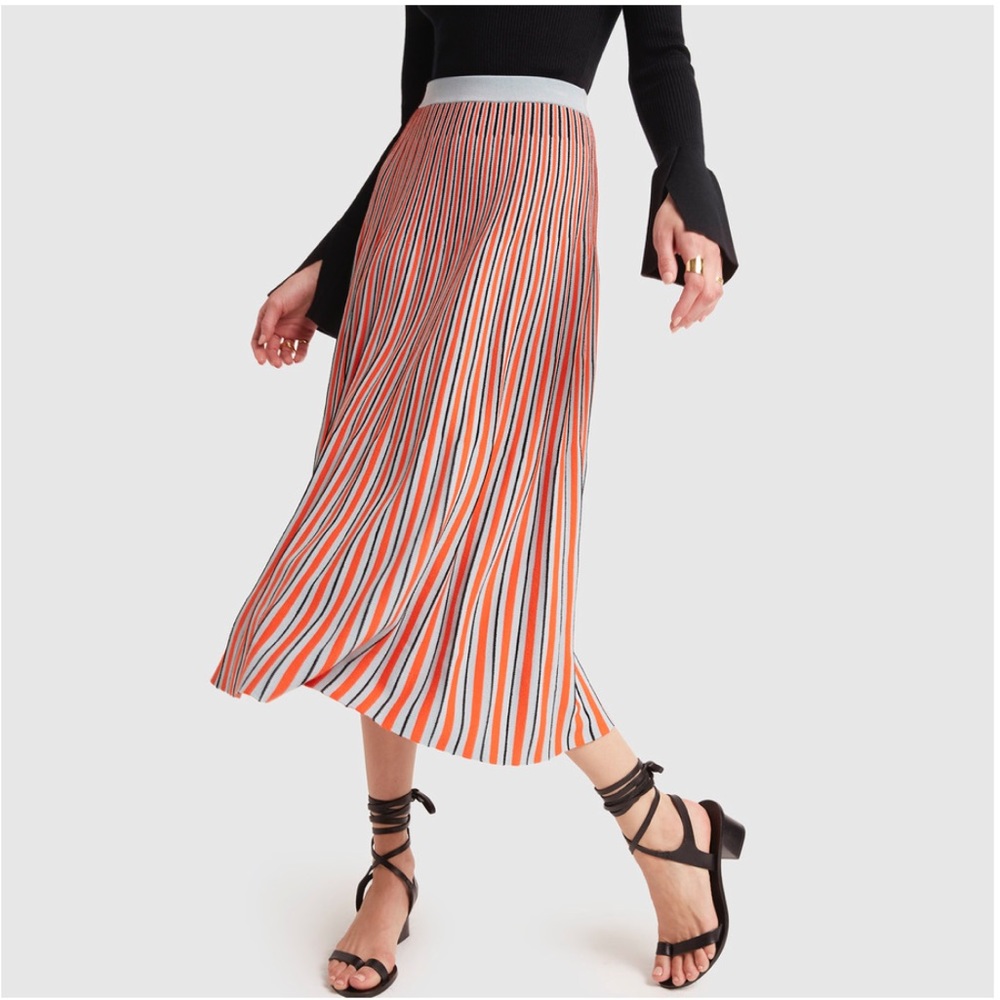 Proenza Schouler coral and blue striped knit midi skirt